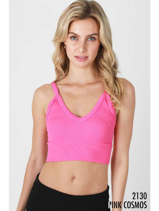 NIKIBIKI  Ribbed V-Neck Bra Top Pink Cosmos