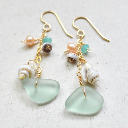 SALTY BUT SWEET Sea Foam Glass and Puka Shell Earrings