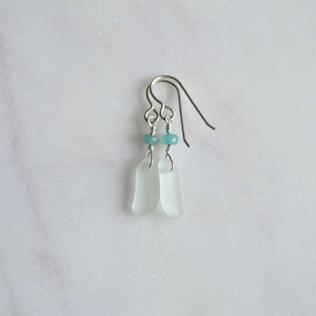 SALTY BUT SWEET TINY SEA FOAM GLASS EARRINGS  SILVER