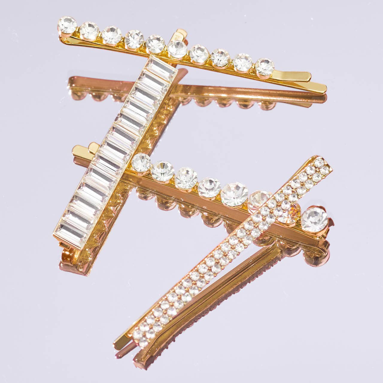 KITSCH METAL RHINESTONE ASSORTED BOBBY PINS 4PC SET