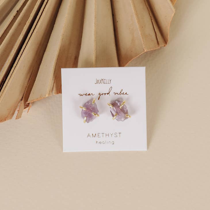 JAXKELLY GEMSTONE PRONG AMETHYST EARRINGS