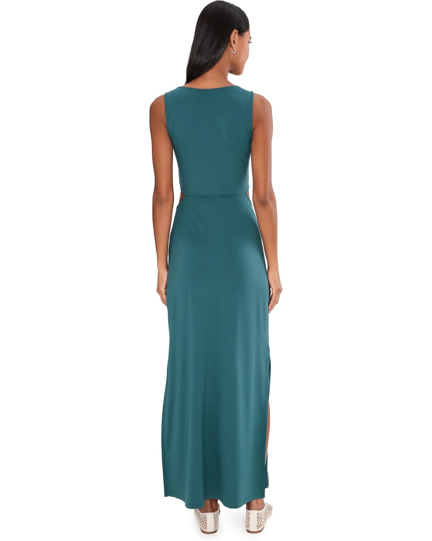 BEYOND YOGA AROUND THE WORLD TWIST FRONT MAXI DRESS TEAL SEA