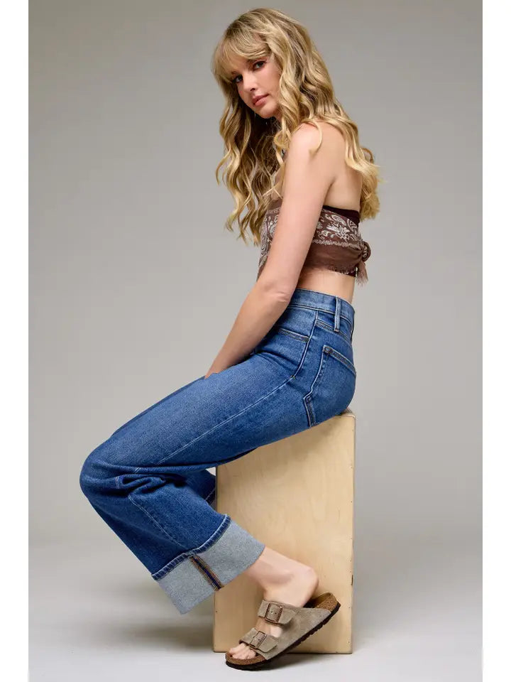 HIDDEN JEAN MID RISE LOGAN DAD JEAN  DARK WASH with 3" CUFF