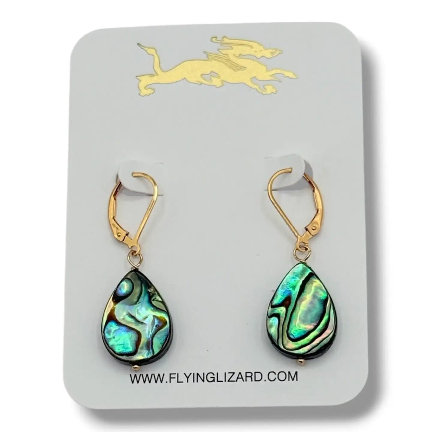 FLYING LIZARD DELICATE ABALONE EARRINGS 14K GF
