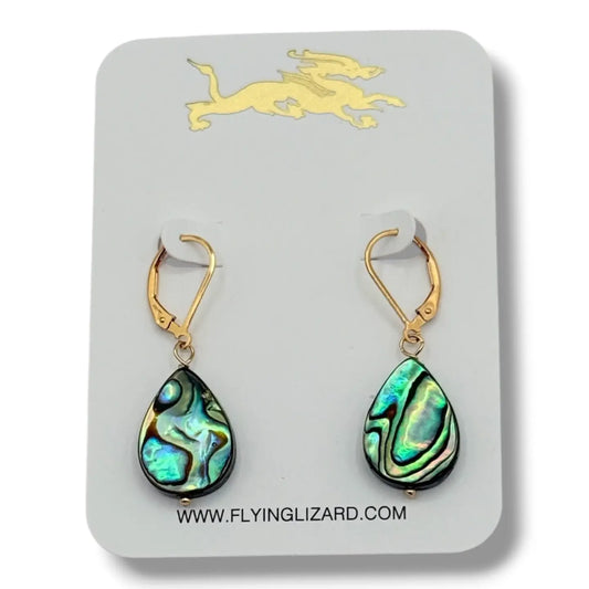 FLYING LIZARD DELICATE ABALONE EARRINGS 14K GF