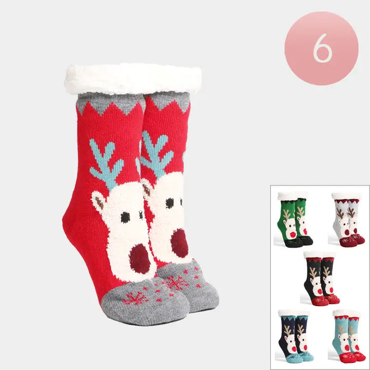 SENSIBLING HOLIDAY SHERPA LINED REINDEER SOCKS ASSORTED