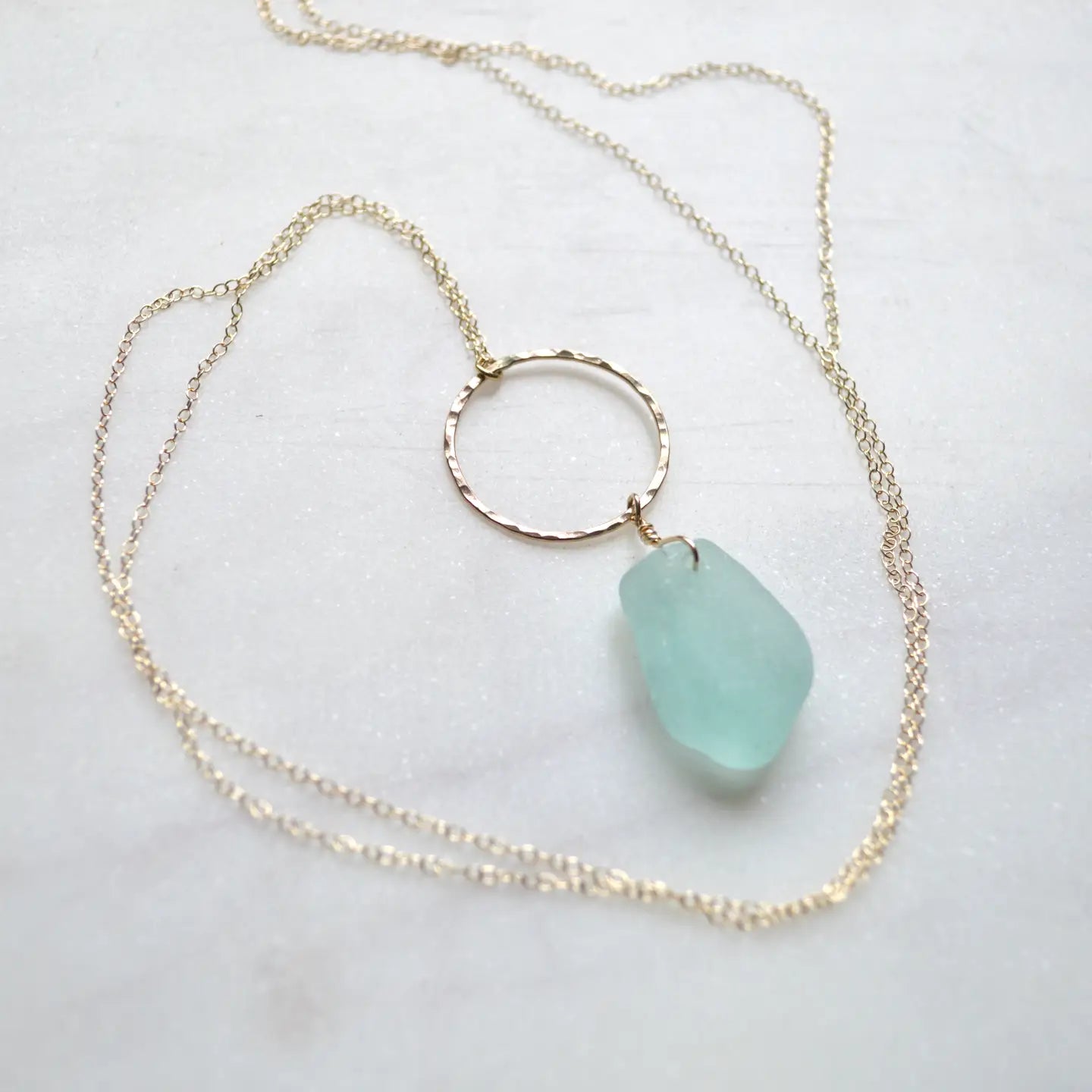 SALTY BUT SWEET Large Sea Glass Hoop Necklace in Gold