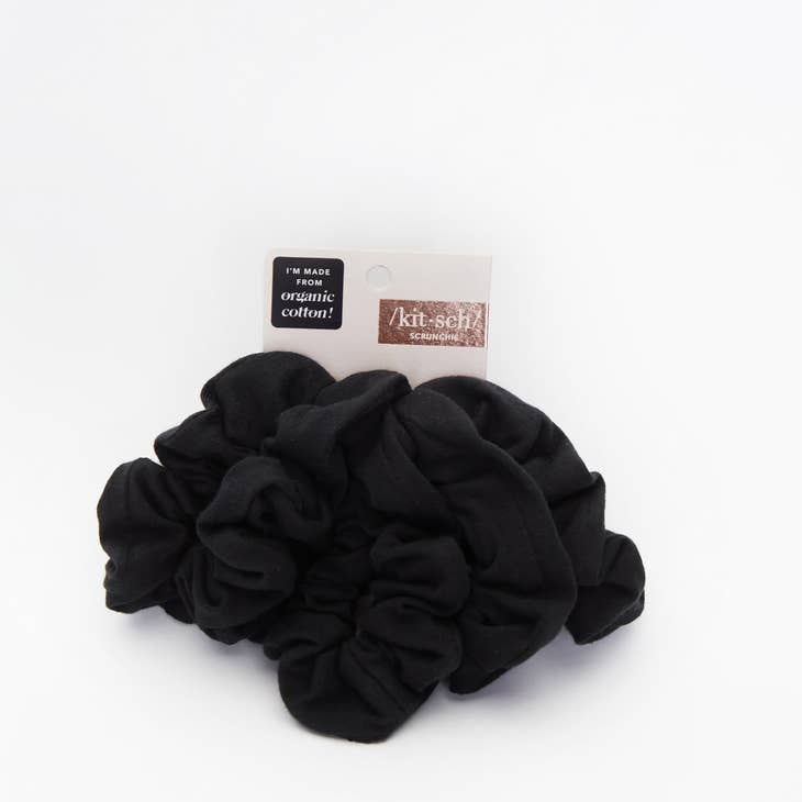 KITSCH ASSORTED 5pc ORGANIC COTTON KNIT SCRUNCHIES BLACK