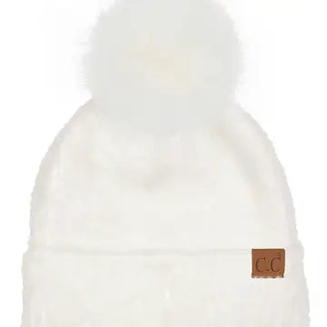 CC BEANIE  C.C Plush Terry Chenille Pom Beanie Winter Hat MULTIPLE COLORS