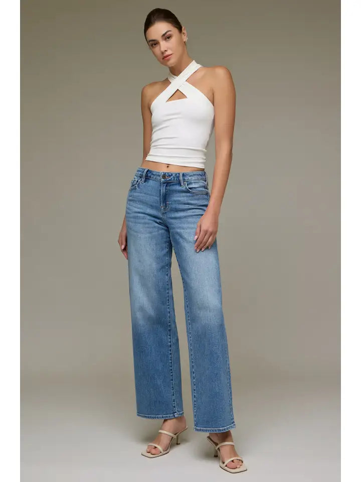 HIDDEN JEAN MID RISE LOGAN DAD JEAN MEDIUM DARK  WASH 32" INSEAM