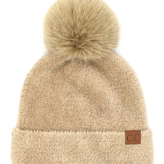 CC BEANIE  C.C Plush Terry Chenille Pom Beanie Winter Hat MULTIPLE COLORS