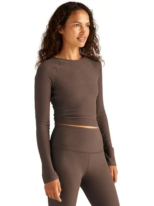 BEYOND YOGA WRAPPED UP PULLOVER TRUFFLE HEATHER