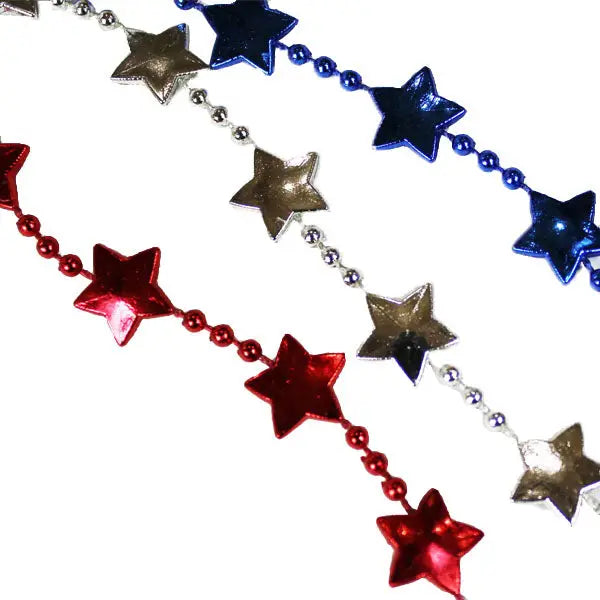 Patriotic Star Bead Necklaces RED SILVER BLUE ASSORTED