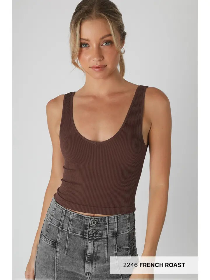 NIKIBIKI Reversible Ribbed Crop Top French Roast