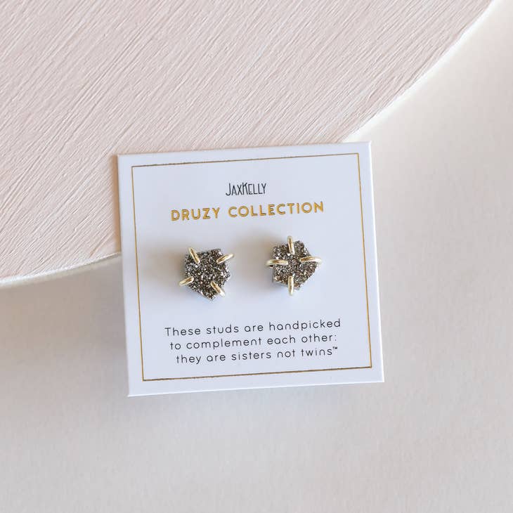 JAXKELLY DRUZY PRONG SILVER EARRINGS