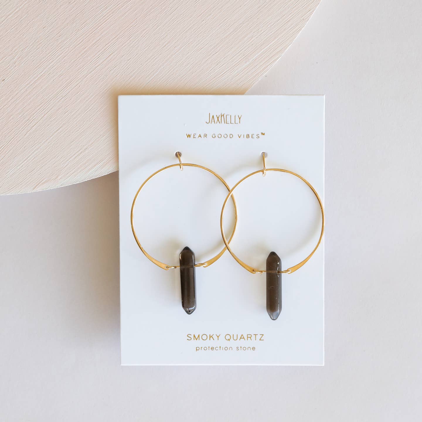 JAXKELLY SMOKY QUARTZ HOOPS