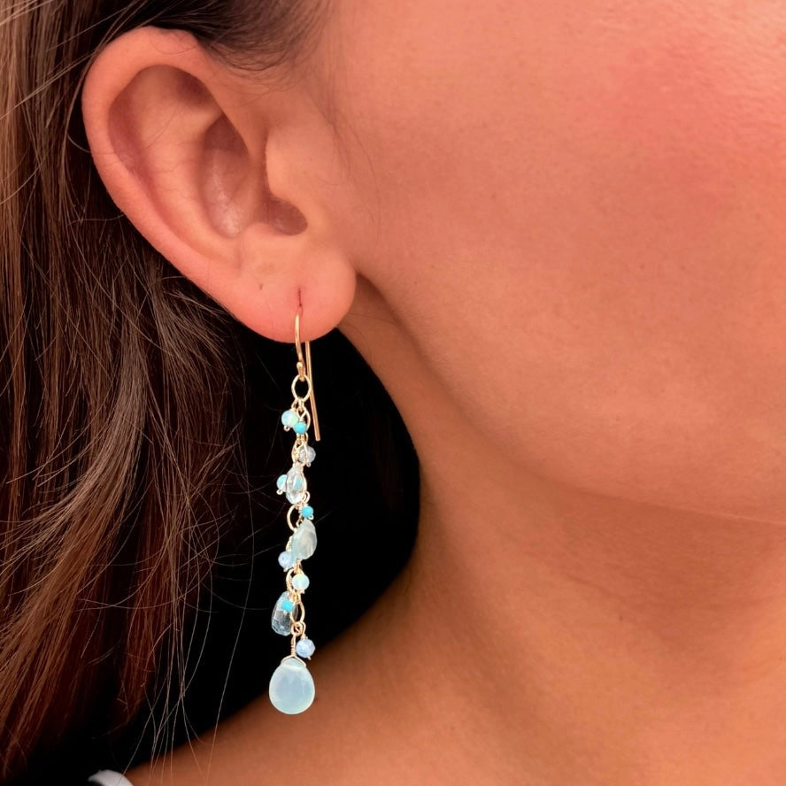 FLYING LIZARD AQUA GEM FLOW EARRINGS