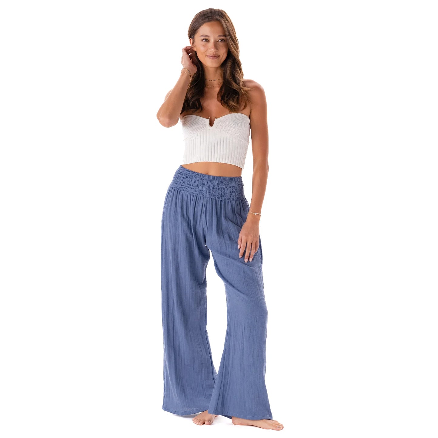 LOTUS AND LUNA WIDE LEG COTTON PANTS PERIWINKLE