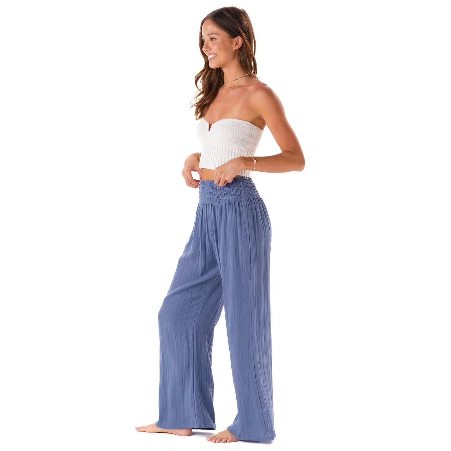 LOTUS AND LUNA WIDE LEG COTTON PANTS PERIWINKLE