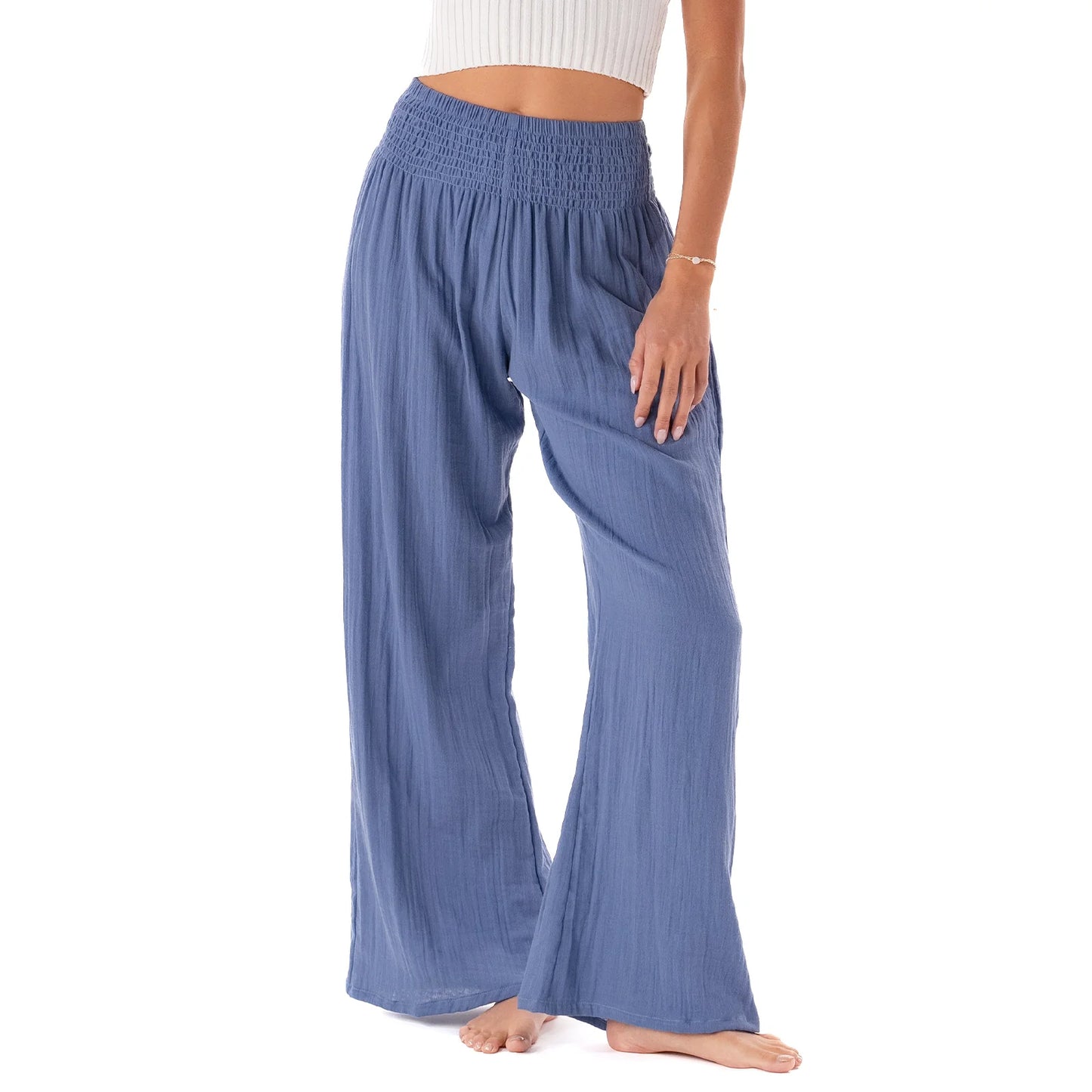 LOTUS AND LUNA WIDE LEG COTTON PANTS PERIWINKLE