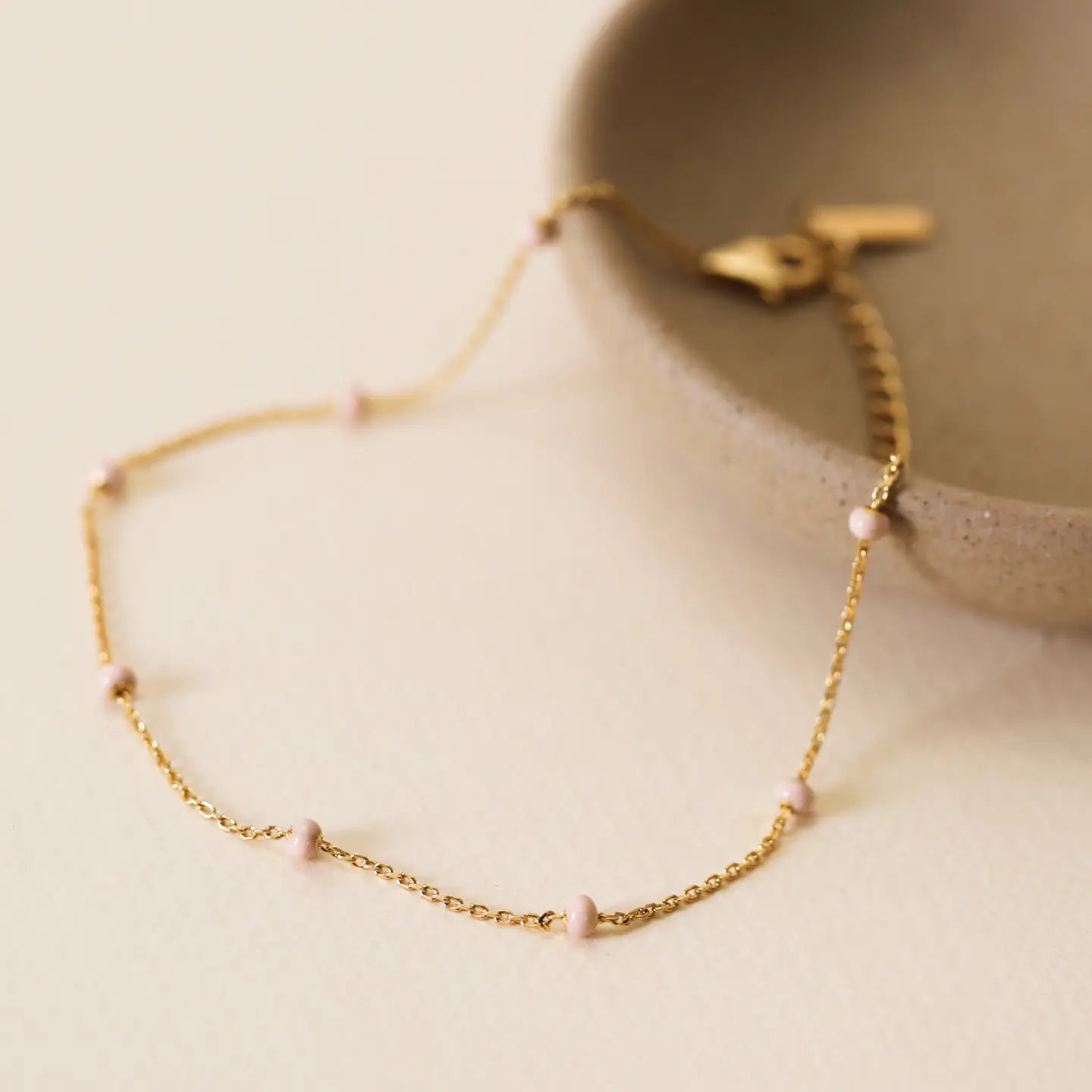 JAXKELLY Enamel and Gold Anklet - 18k Gold Plated - Petal Pink