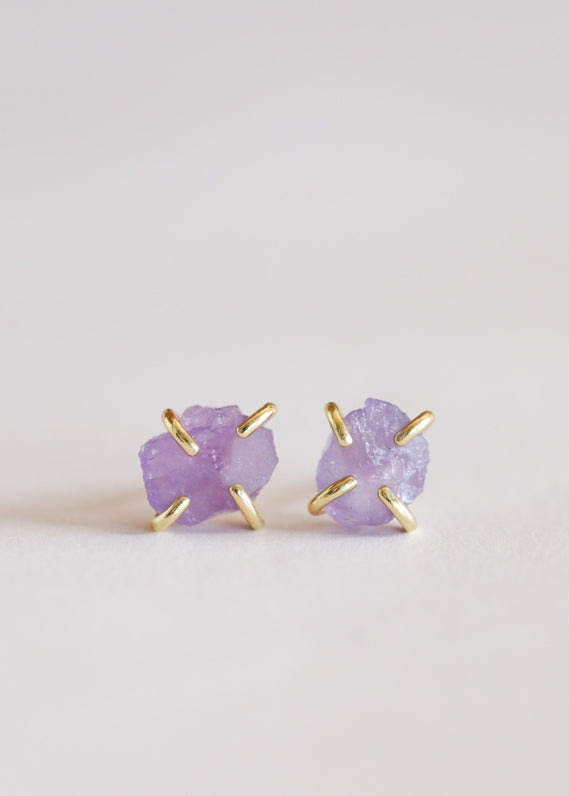 JAXKELLY GEMSTONE PRONG AMETHYST EARRINGS