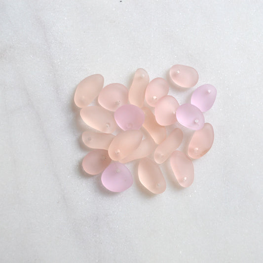 SALTY BUT SWEET Tiny Frosted Pink Sea Glass and Starfish Necklace in Gold 16" or '18 inch