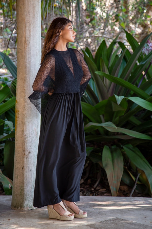 BALI PREMA Lightweight Knit Beach Shrug Cover Up Poncho Shawl BLACK