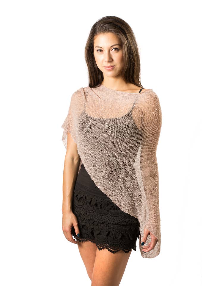 BALI PREMA Lightweight Knit Beach Shrug Cover Up Poncho Shawl CHAMPAGNE NUDE