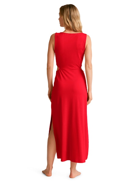 BEYOND YOGA AROUND THE WORLD FRONT TWIST DRESS CANDY APPLE RED