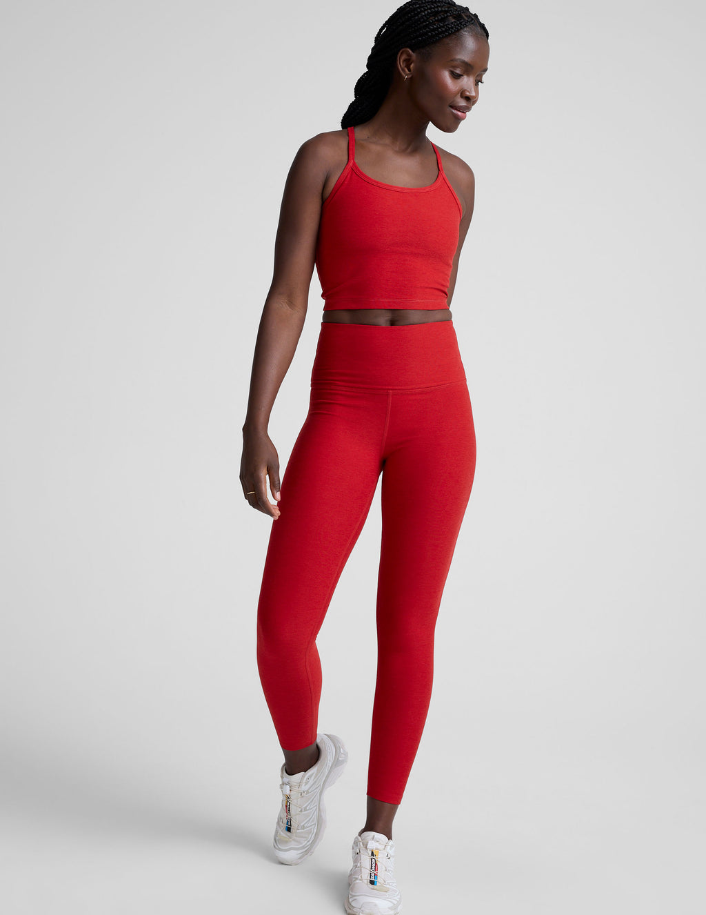 BEYOND YOGA CAUGHT IN THE MIDI HIGH WAISTED LEGGING HOLLY RED HEATHER