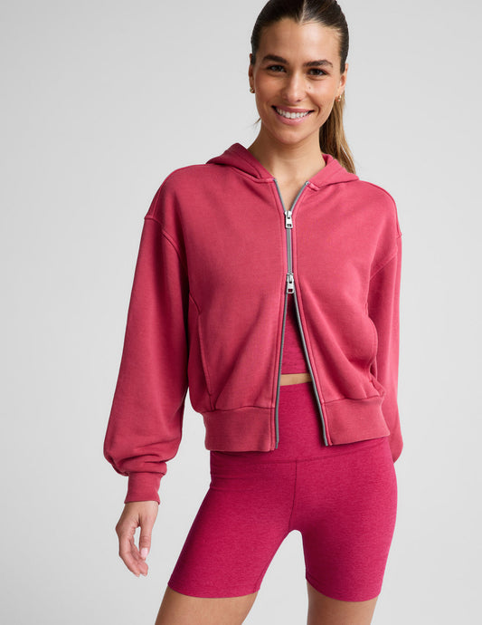 BEYOND YOGA FADE OUT FULL ZIP HOODIE WASHED BERRY RED