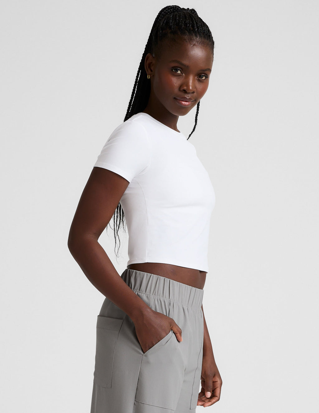 BEYOND YOGA FEATHERWEIGHT CROPPED TEE CLOUD WHITE