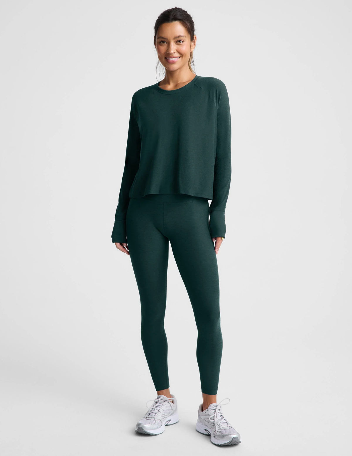 BEYOND YOGA FEATHERWEIGHT DAYDREAMER PULLOVER DARK IVY HEATHER