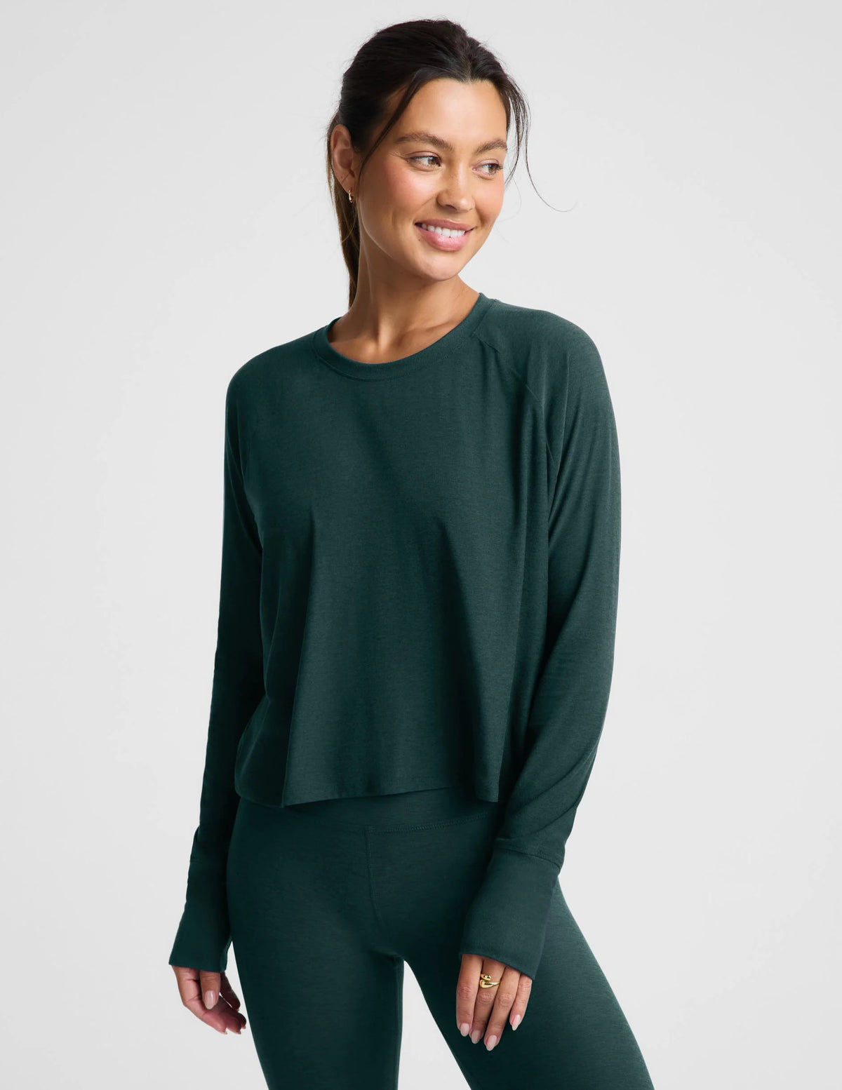 BEYOND YOGA FEATHERWEIGHT DAYDREAMER PULLOVER DARK IVY HEATHER