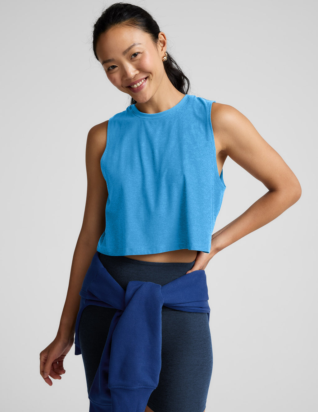 BEYOND YOGA FEATHERWEIGHT MINIMAL CROPPED TANK MALIBU LAGOON HEATHER