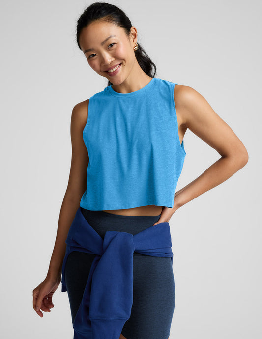 BEYOND YOGA FEATHERWEIGHT MINIMAL CROPPED TANK MALIBU LAGOON HEATHER