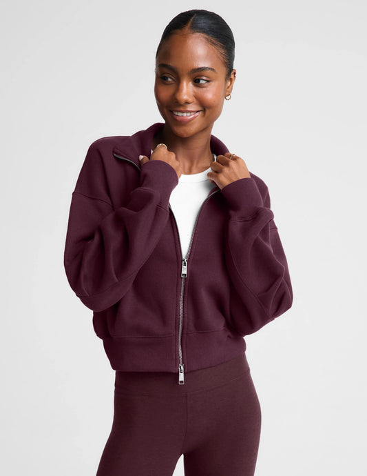 BEYOND YOGA HEAVYWEIGHT LUXEFLEECE 2.0 DOUBLE ZIP JACKET CABERNET