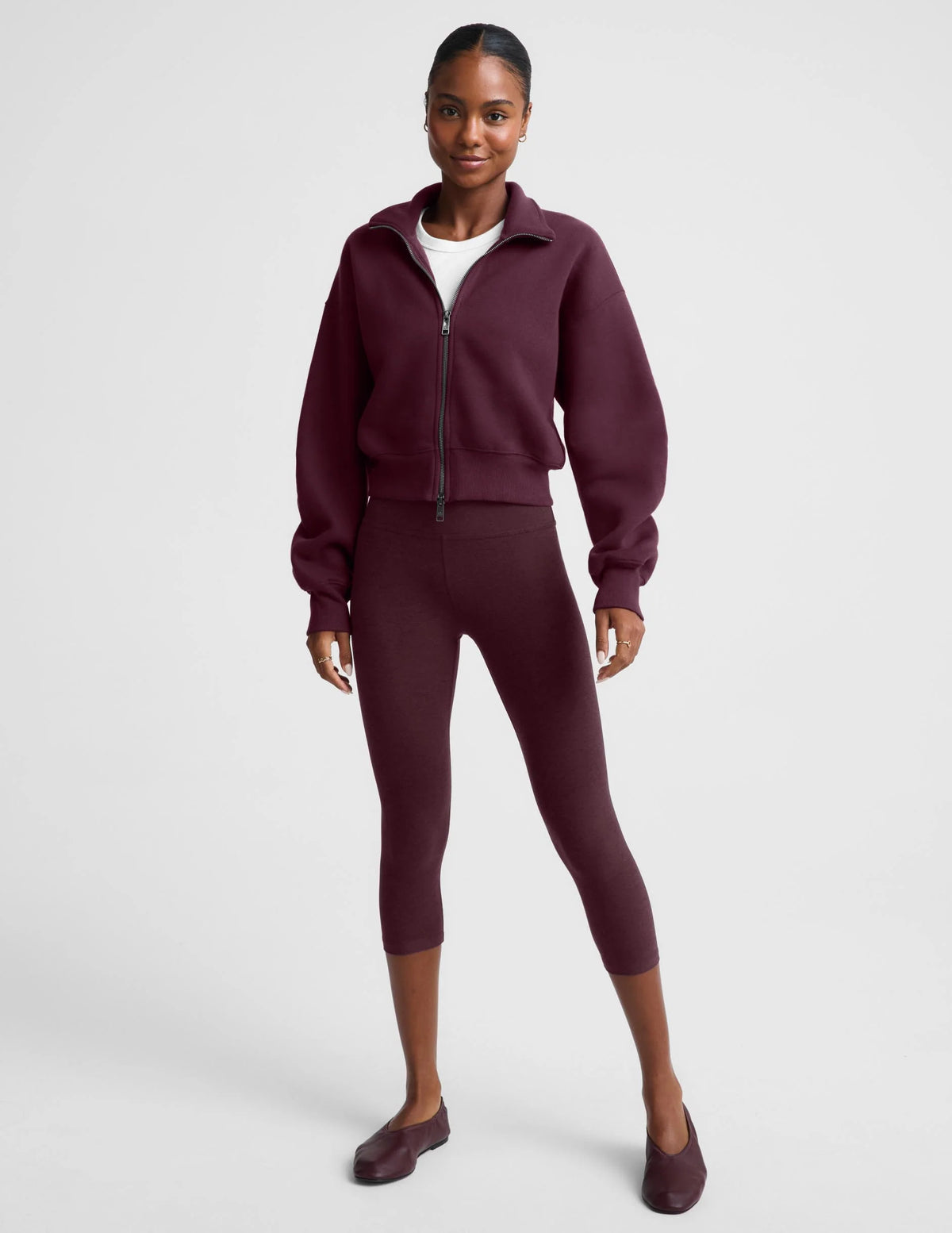 BEYOND YOGA HEAVYWEIGHT LUXEFLEECE 2.0 DOUBLE ZIP JACKET CABERNET