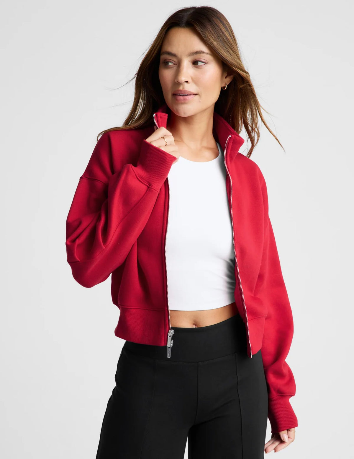 BEYOND YOGA LUXEFLEECE 2.0 DOUBLE ZIP JACKET SCARLET RED