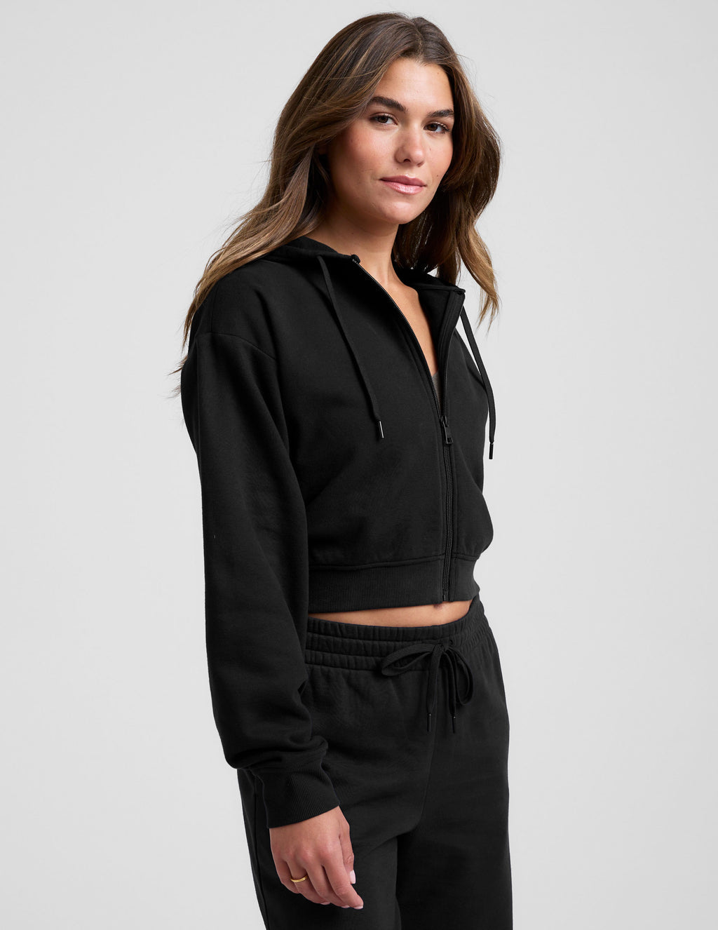 BEYOND YOGA LUXE FLEECE ZIP UP HOODIE BLACK
