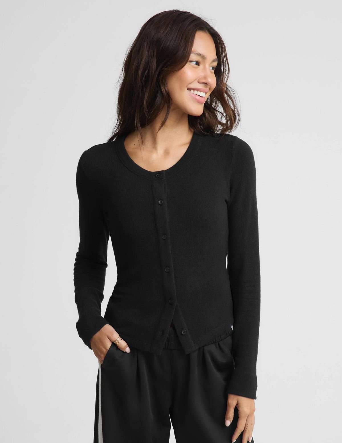 BEYOND YOGA LUXLAYER FITTED CARDIGAN BLACK