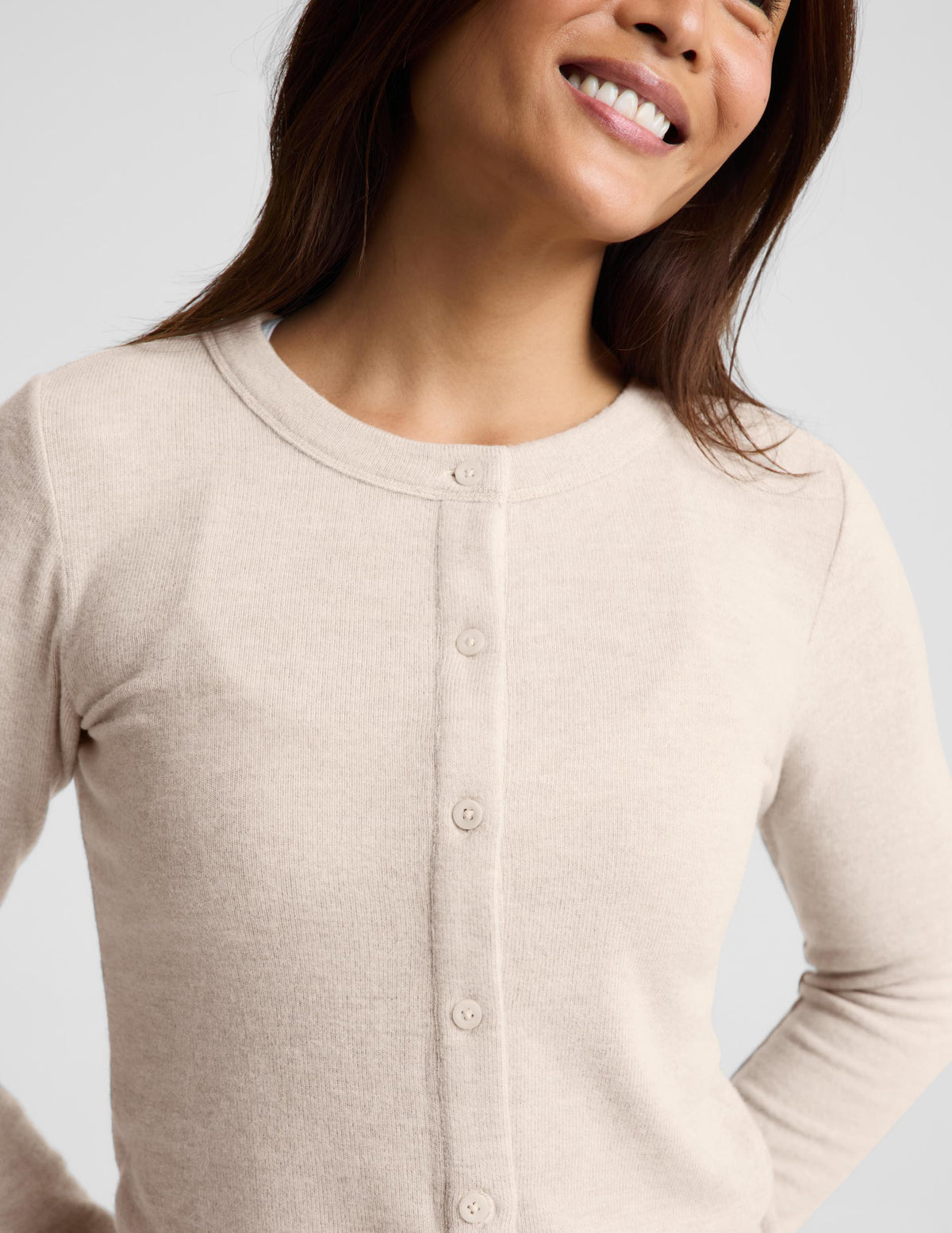 BEYOND YOGA LUXLAYER FITTED CARDIGAN OATMEAL HEATHER