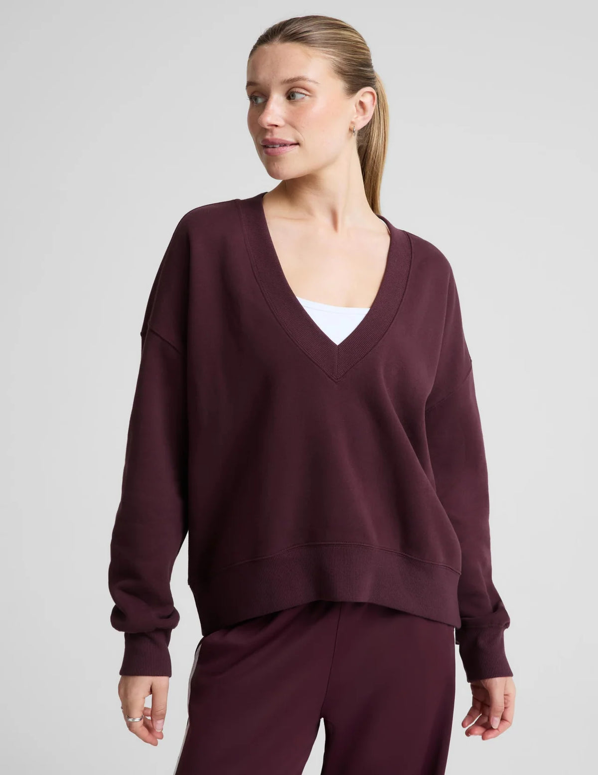 BEYOND YOGA LuxeFleece 2.0™ V-Neck Sweatshirt CABERNET