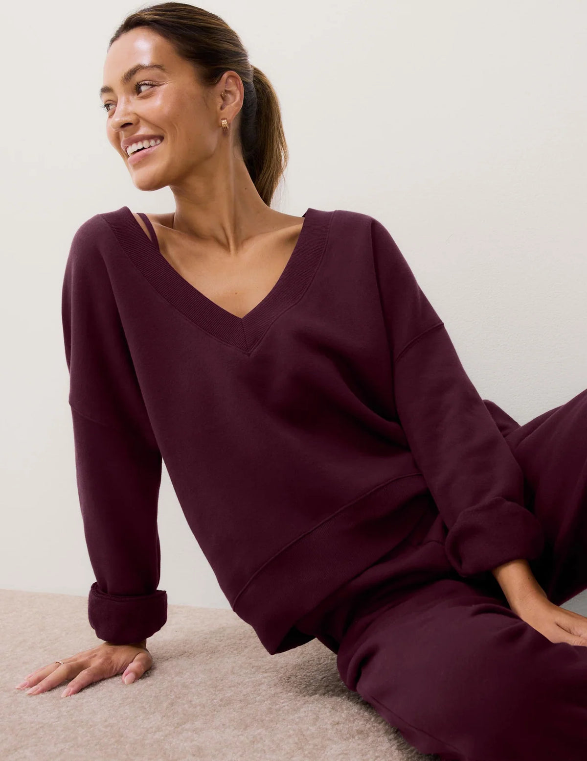 BEYOND YOGA LuxeFleece 2.0™ V-Neck Sweatshirt CABERNET