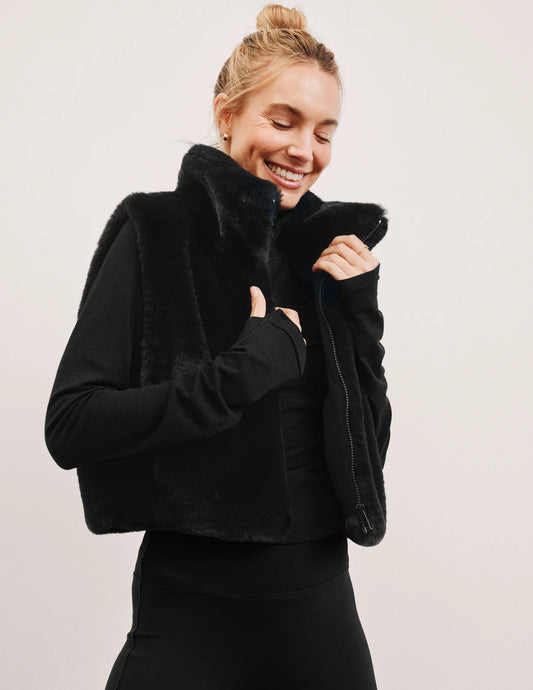 BEYOND YOGA ON THE LIST FAUX FUR VEST BLACK