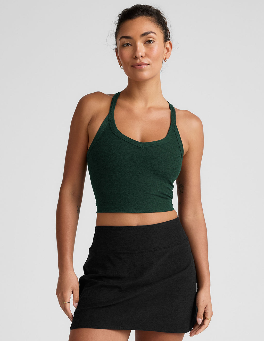 BEYOND YOGA ON THE UP CROPPED TANK DARK SPRUCE HEATHER