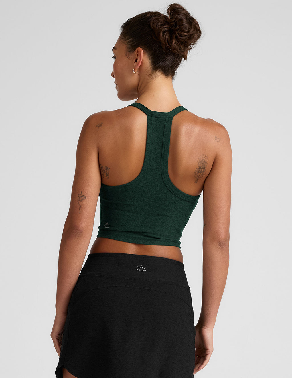 BEYOND YOGA ON THE UP CROPPED TANK DARK SPRUCE HEATHER