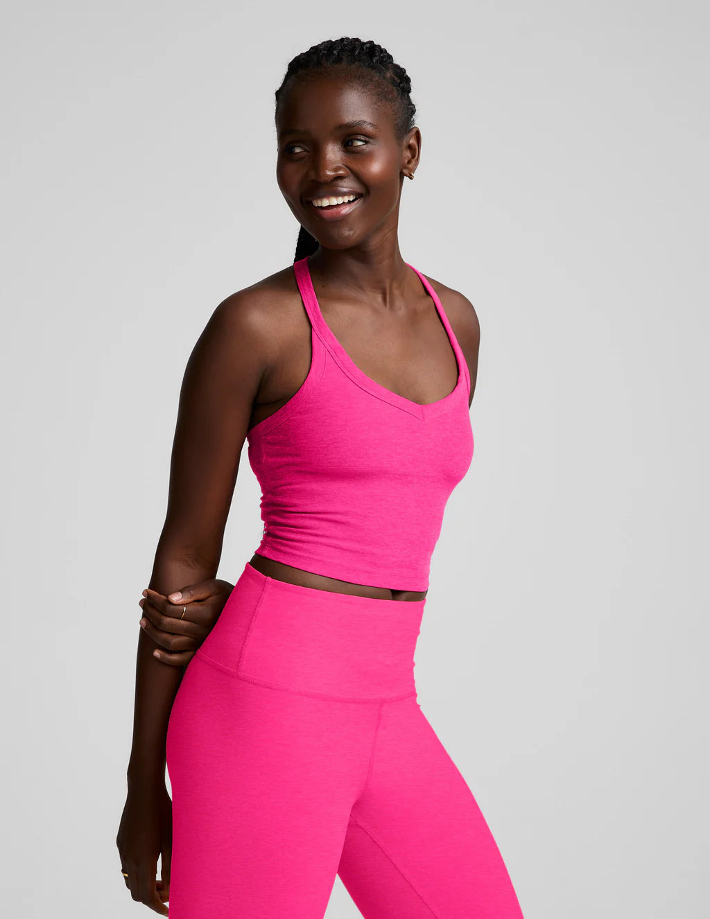 BEYOND YOGA ON THE UP CROPPED TANK PINK GLOW HEATHER 2