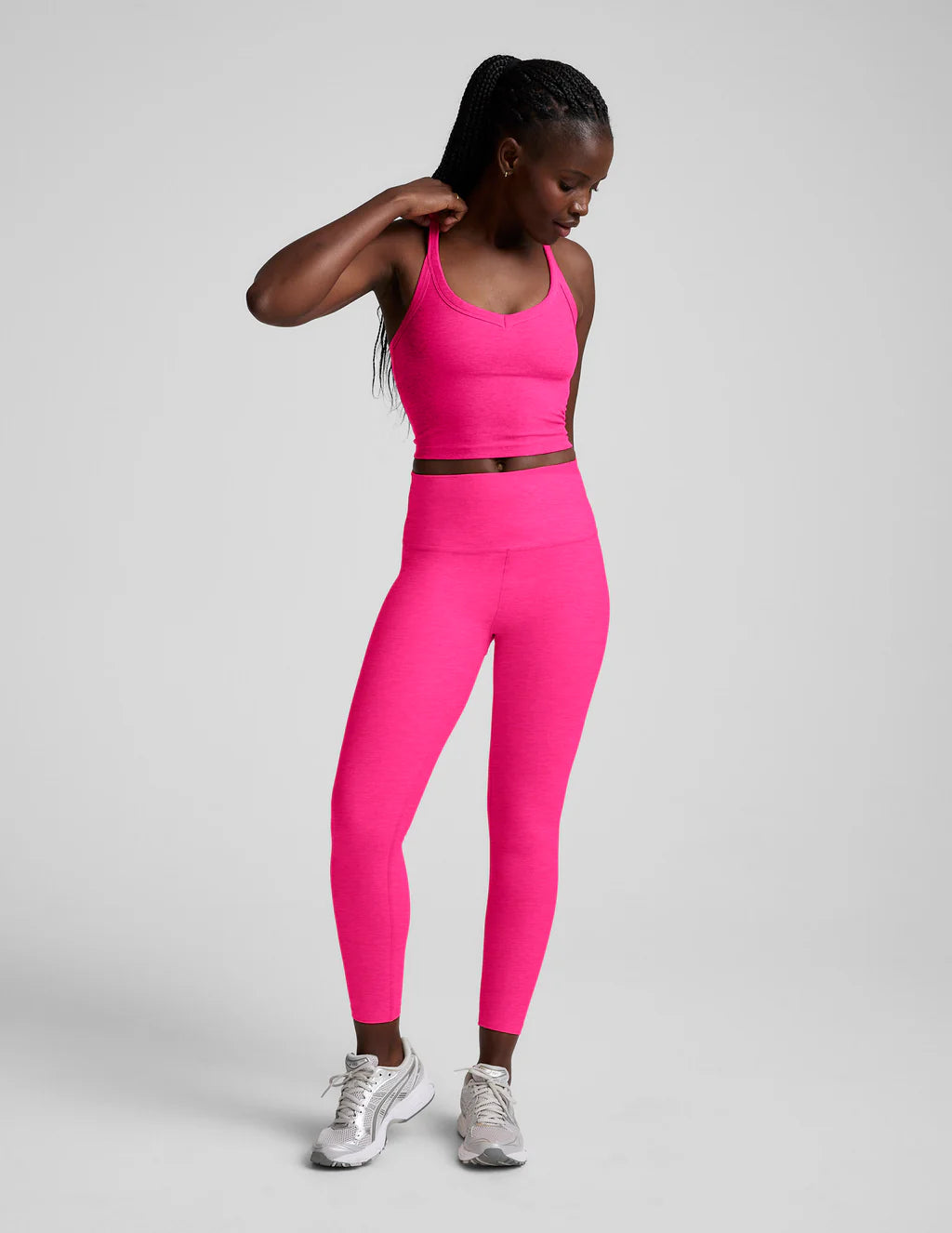 BEYOND YOGA ON THE UP CROPPED TANK PINK GLOW HEATHER 3